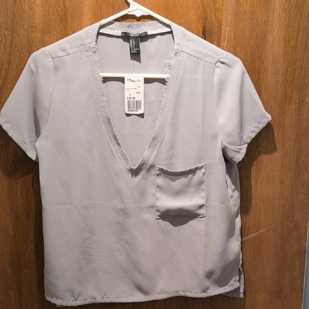 Forever 21 Gray V-Neck Blouse